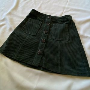 Zara - Green Button Front Corduroy Skirt XS